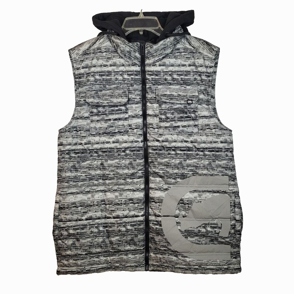 Ecko Unltd Puffer Full Zip Vest Mens Medium Hooded UNLTD Print Streetwear